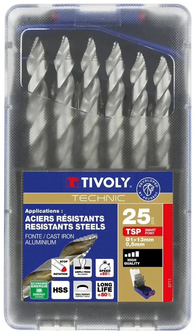 Coffret 25 forets métaux HSS TIVOLY Ø1-13mm affûtage étagé TSP