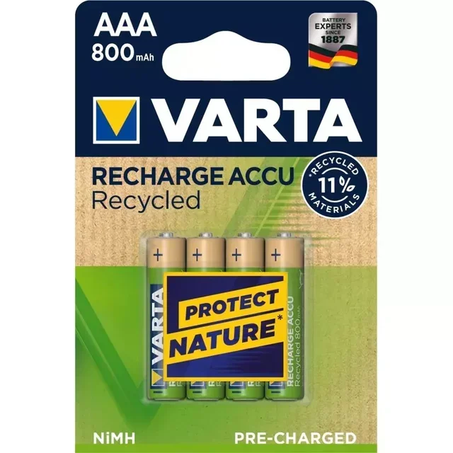 Piles rechargeables AAA VARTA Recycle Ready 800mAh lot de 4 écologiques