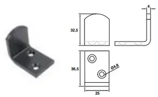 Butée coudée espagnolette Lavergne TORBEL B0097703-1 pour tringle 25x4mm