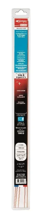 Baguette brasure rapide gaz argent 6% 2mm 500mm lot 5 pièces Certigaz