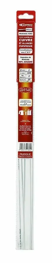 Baguettes brasure GUILBERT Express cuivre 40% argent 2mm x 500mm - lot 5 pièces