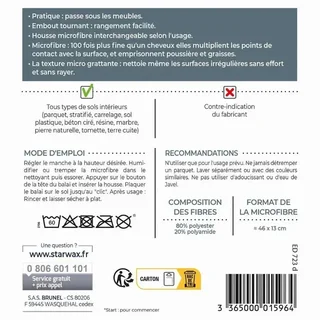 BalaiStart Scopa in Microfibra STARWAX 1596 - Kit Pulizia Pavimenti con Testa Rotante 360° e Manico Telescopico