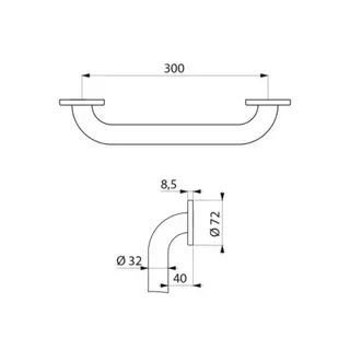 Barra de apoyo acero inoxidable Ø32 mm 300 mm Basic DELABIE satinado PMR accesibilidad