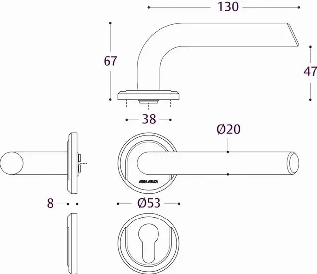 Béquille Vercy AH200 471L rosace inox brossé BEZAULT pour porte 38-55mm