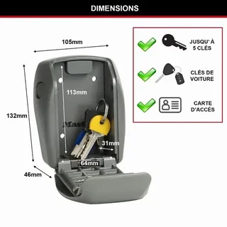 Boîte à clés sécurisée Master Lock 5415EURD murale à combinaison 4 chiffres aluminium