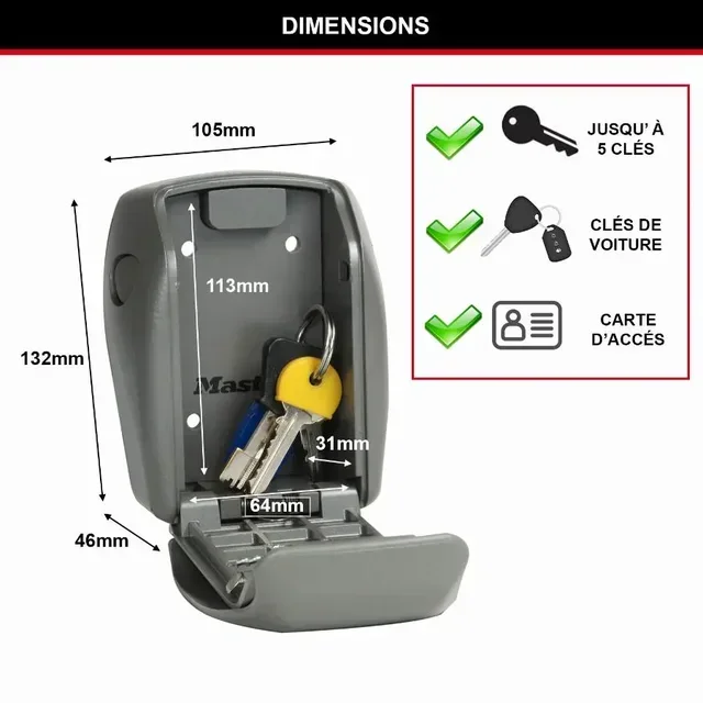Boîte à clés sécurisée Master Lock 5415EURD murale à combinaison 4 chiffres aluminium