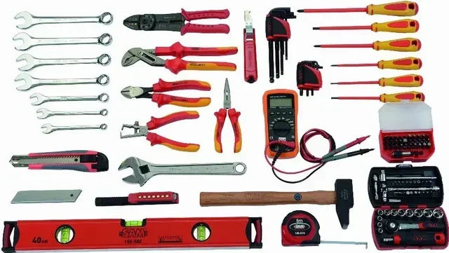 Electrician Tool Box SAM OUTILLAGE 39L 122 Accessories Complete Set