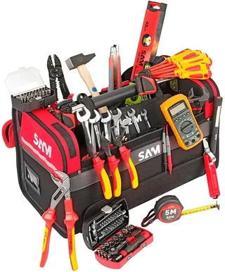 Electrician Tool Box SAM OUTILLAGE 39L 122 Accessories Complete Set