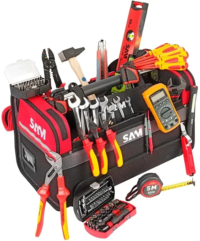 Electrician Tool Box SAM OUTILLAGE 39L 122 Accessories Complete Set