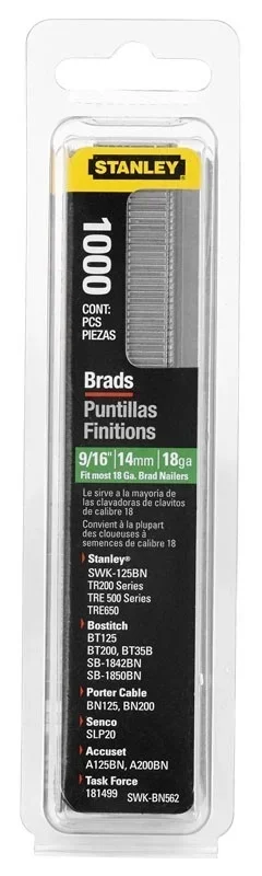 Clous finition STANLEY 18GA 15mm boîte 1000 pour agrafeuse TR250
