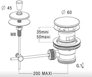 Bonde lavabo tirette L214 NICOLL inox 1'1/4 automatique
