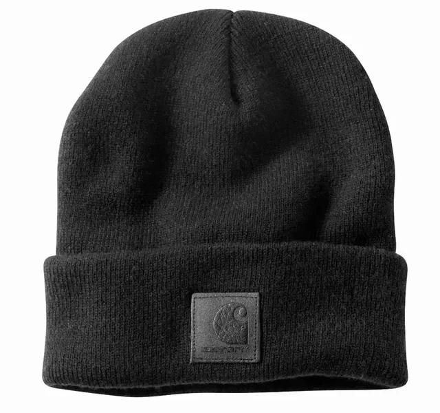 Bonnet Carhartt A18 noir maille côtelée logo brodé homme femme hiver