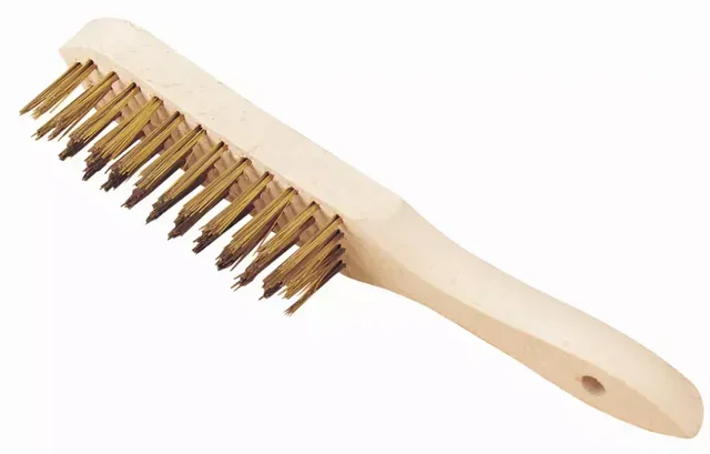 Brass Wire Brush 4 Rows Wooden Handle OUTILPARFAIT 280x35mm Soft