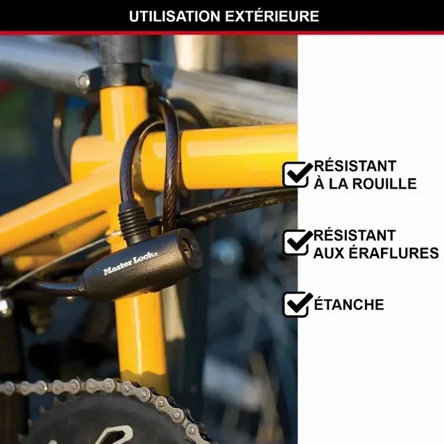 Câble antivol Master Lock 8126EURDPRO 1,8m 8mm noir vélo