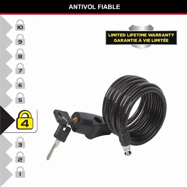 Câble antivol Master Lock 8126EURDPRO 1,8m 8mm noir vélo