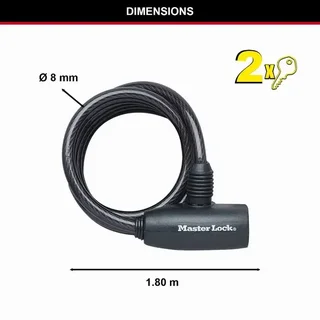 Câble antivol Master Lock 8126EURDPRO 1,8m 8mm noir vélo