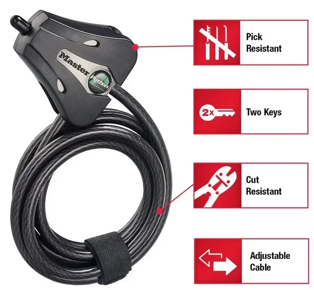 Câble antivol Master Lock Python 8418EURD – 1,8m x 8mm noir