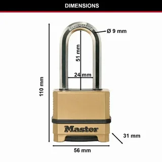 Master Lock Excell M175EURDLH 56mm Zinc Alloy Resettable Combination Padlock for Outdoor Use