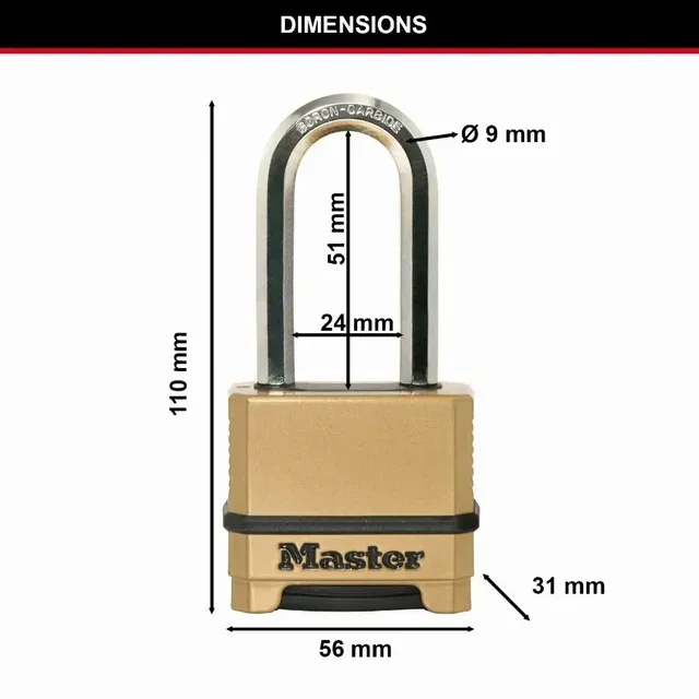 Master Lock Excell M175EURDLH 56mm Zinc Alloy Resettable Combination Padlock for Outdoor Use