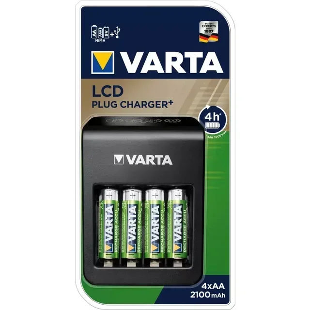 Caricabatterie VARTA LCD Plug con 4 batterie AA ricaricabili 2100 mAh