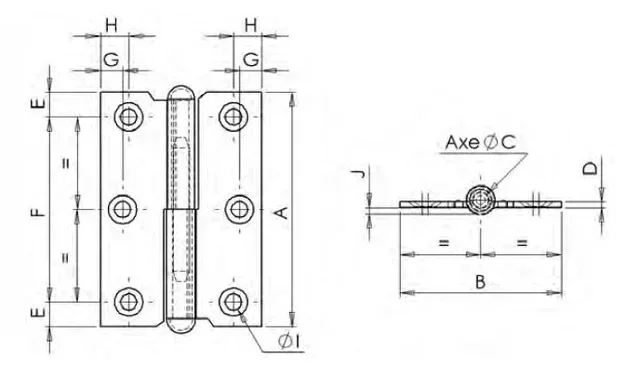 MONIN Rechts aufschraubbares Scharnier mit gerolltem Knoten 70x45 mm
