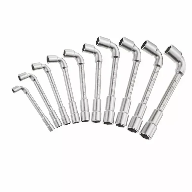 Jeu de 10 clés à pipe débouchées 6 pans chrome vanadium 8-19mm