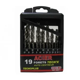 Coffret 19 forets HSS acier rapide TecnX 1-10 mm métal bois plastique