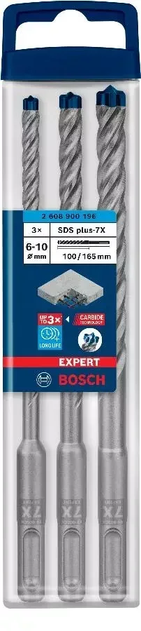 Coffret 3 forets béton SDS-Plus Bosch 7X Expert 6/8/10 mm 4 taillants