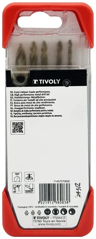 Coffret 5 forets métaux TIVOLY HSS Cobalt Ø3-8mm queue hexagonale perceuse visseuse