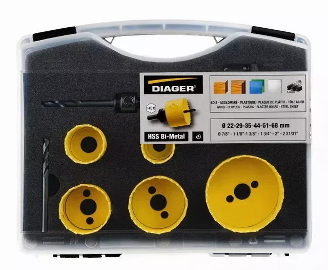 Diager 651C HSS Bi-Metal Hole Saw Set 6-Piece - 22 to 68mm 8% Cobalt Steel Cutter Kit