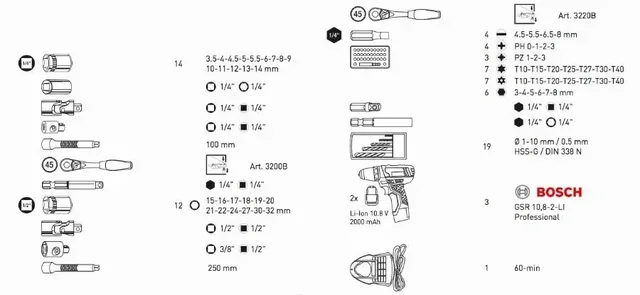Cassetta Attrezzi Pro-Line KRAFTWERK 264 Pezzi con Trapano BOSCH 10,8V - Modello 3949