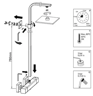 Thermostatic shower column Saona Slim Box 61014 CLEVER - Chrome