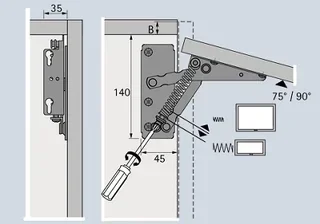 Compas à gaz Hettich 75° 80-220N pour abattant 4,6 kg