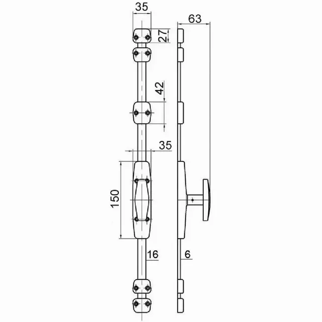 Crémone porte 1BX MAP bouton inox zingué tringle 16x6mm