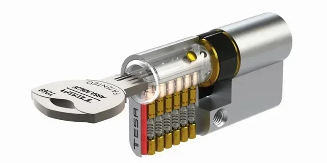 Cylindre de sûreté TESA TD60 nickelé à clé réversible varié avec 3 clés