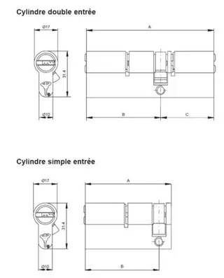 Cylindre serrure haute sécurité Mul-T-Lock MTL600 62mm 3 clés bleues