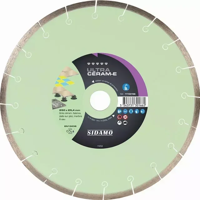 Disque diamant SIDAMO Ultra Céram-E Ø250mm coupe céramique grès