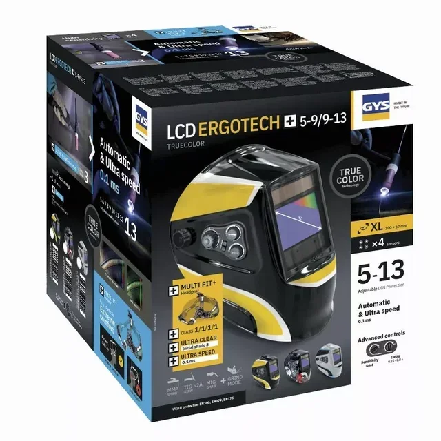 Écran de soudure LCD Ergotech+ GYS Black True Color DIN 5/9-9/13 - 68667