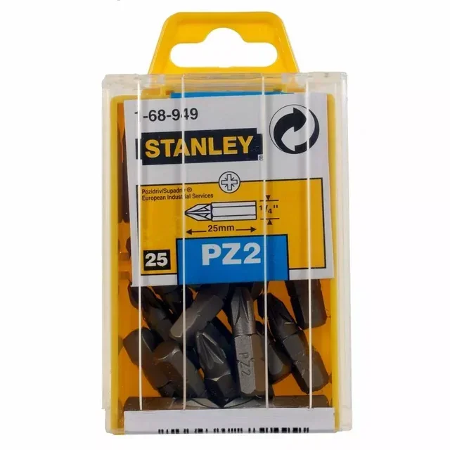 Stanley Pozidriv PZ2 Screwdriver Bit 25mm - Set of 25 Pieces