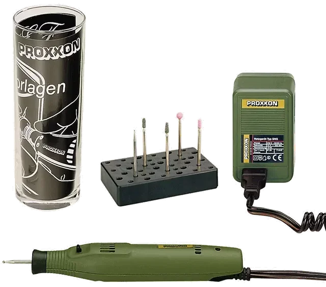 Ensemble gravure Proxxon 28635 graveur GG 12 moteur DC silencieux accessoires complets