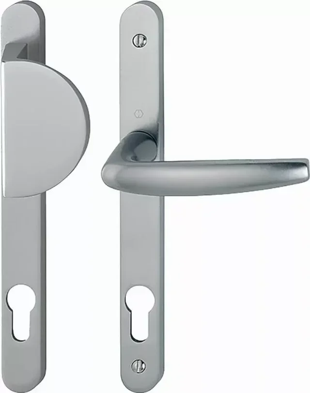 Ensemble porte palière Hoppe Atlanta 554 plaque étroite argent F9 entraxe 70 mm