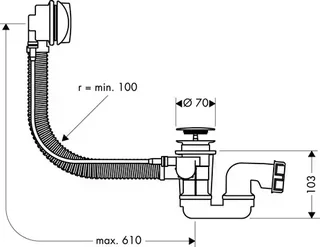 Komplettes verchromtes Badewannen-Ablaufset mit 520mm Kabel - Ref. 58142000
