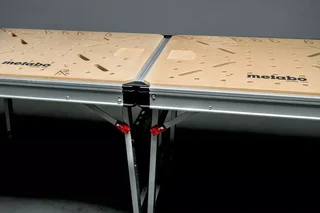 Établi mobile pliable MWB 100 Metabo - plateau MDF perforé - réf. 626991000