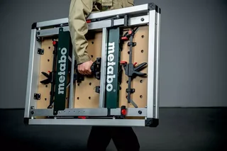 Établi mobile pliable MWB 100 Metabo - plateau MDF perforé - réf. 626991000