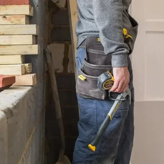 STANLEY STST1-80114 Leder Werkzeuggürtel mit Hammerhalter und 3 Fächern