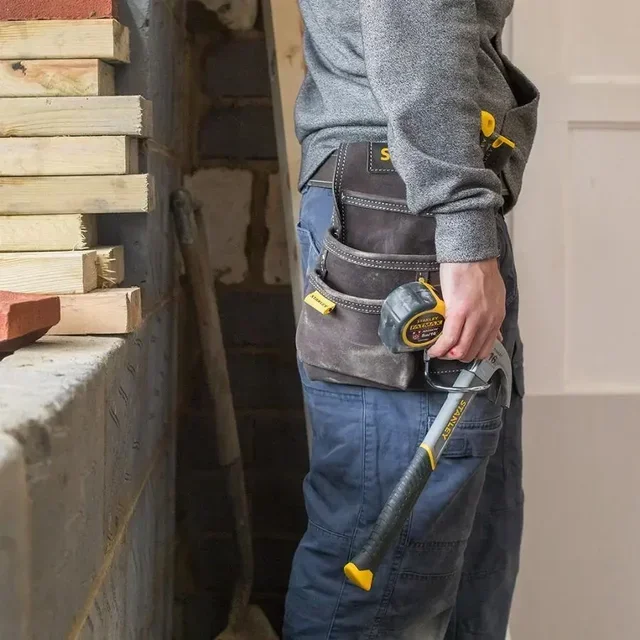 STANLEY STST1-80114 Leder Werkzeuggürtel mit Hammerhalter und 3 Fächern