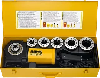 REMS Amigo 2 Elektrische Gewindeschneidmaschine mit 6 austauschbaren Köpfen Ø ½" bis 2" für konisches BSPT-Gewinde
