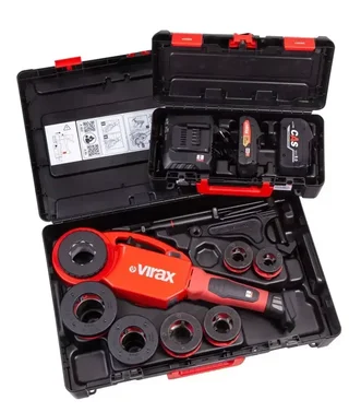 Virax Phénix IV 18V CAS Cordless Pipe Threader + 6 BSPT Heads Ø 1/2" to 2" - 2 Batteries 8Ah+4Ah