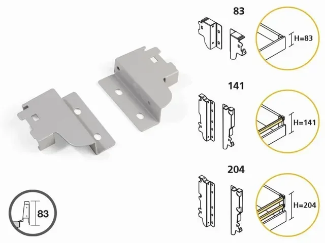 Fixations latérales tiroir Vantage-Q 2 réhausses hauteur 204 mm