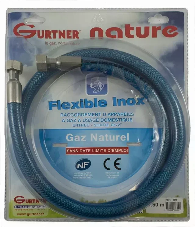Tubo flessibile gas naturale acciaio inox GURTNER NF 1851 G1/2" - Collegamento cucina